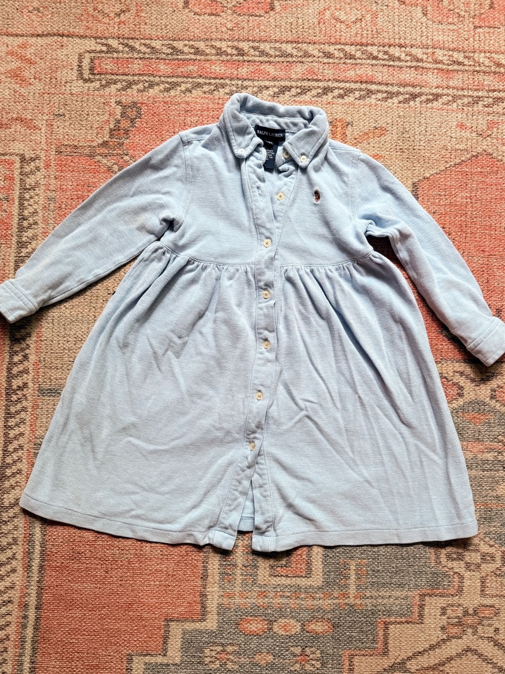 Ralph Lauren Pale Blue Button-Front Cotton Polo Shirt Dress Size 3T